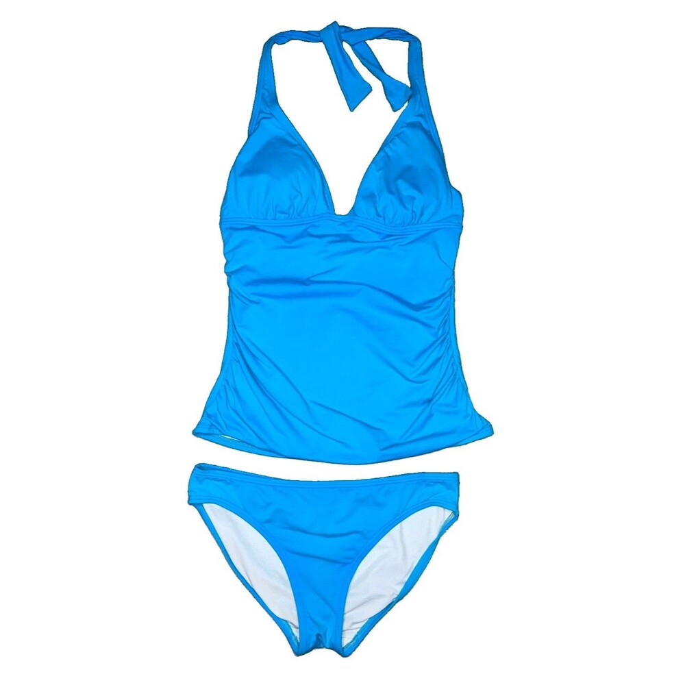 Calvin Klein Tankini 2pc Bikini Swimsuit Women MED Blue Brief Bottom Halter Top